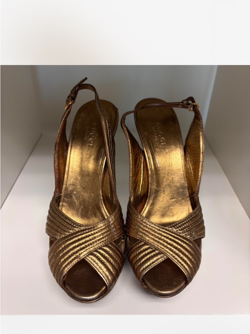 Gucci Gold Metallic Platform Slingback Pump #196 - Picture 7 of 7